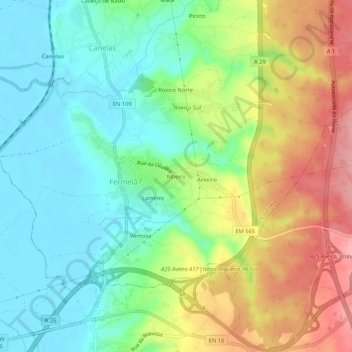 Mappa topografica Ribeiro, altitudine, rilievo