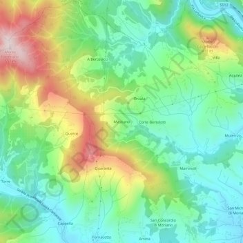 Mappa topografica Mastiano, altitudine, rilievo