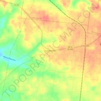 Mappa topografica Summertown, altitudine, rilievo