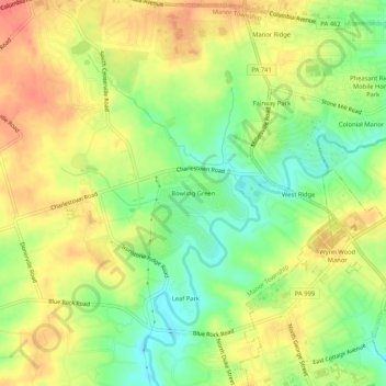 Mappa topografica Bowling Green, altitudine, rilievo