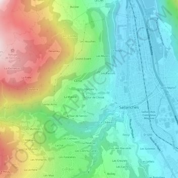 Mappa topografica Mernex, altitudine, rilievo
