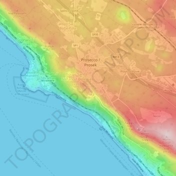Mappa topografica Contovello, altitudine, rilievo