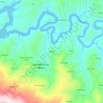 Mappa topografica Lomba, altitudine, rilievo