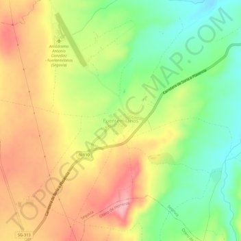 Mappa topografica Fuentemilanos, altitudine, rilievo