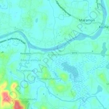 Mappa topografica Aranmula, altitudine, rilievo