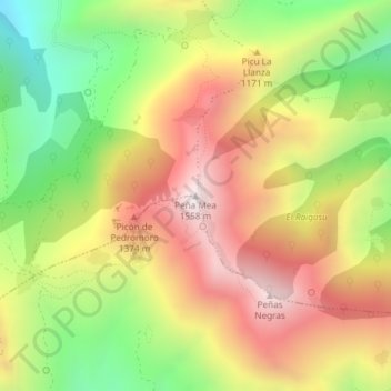 Mappa topografica Peña Mea, altitudine, rilievo