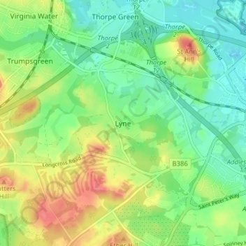 Mappa topografica Lyne, altitudine, rilievo