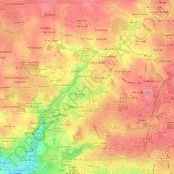 Mappa topografica Kervern, altitudine, rilievo