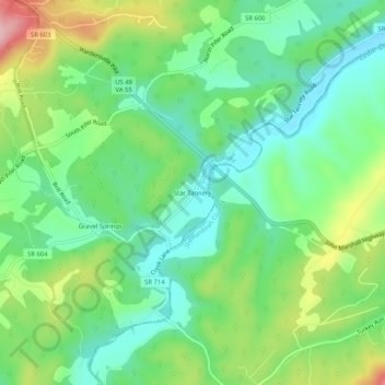 Mappa topografica Star Tannery, altitudine, rilievo