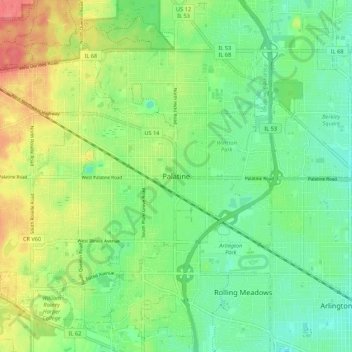Mappa topografica Palatine, altitudine, rilievo