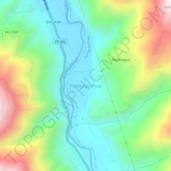 Mappa topografica Tomayquichua, altitudine, rilievo
