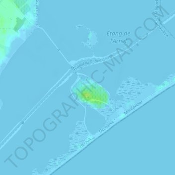 Mappa topografica Maguelone, altitudine, rilievo