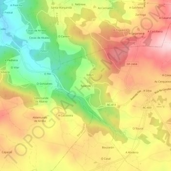 Mappa topografica Tasende, altitudine, rilievo