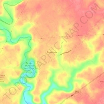 Mappa topografica Runyantown, altitudine, rilievo