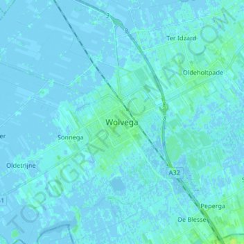 Mappa topografica Wolvega, altitudine, rilievo