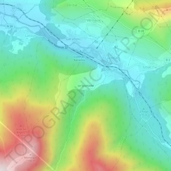 Mappa topografica Le Sourtadel, altitudine, rilievo
