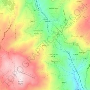 Mappa topografica Viadores, altitudine, rilievo