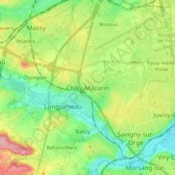 Mappa topografica Chilly-Mazarin, altitudine, rilievo