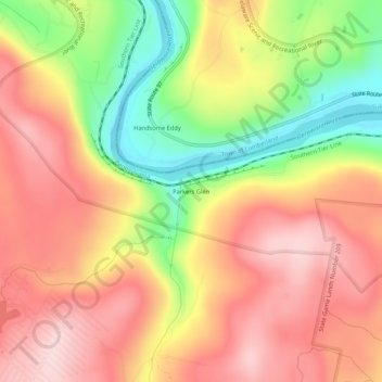 Mappa topografica Parkers Glen, altitudine, rilievo