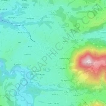 Mappa topografica Hundham, altitudine, rilievo