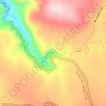 Mappa topografica Mackenzie Falls, altitudine, rilievo