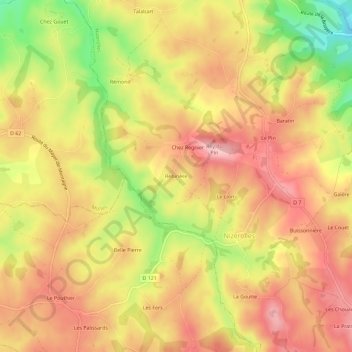 Mappa topografica Rebirière, altitudine, rilievo