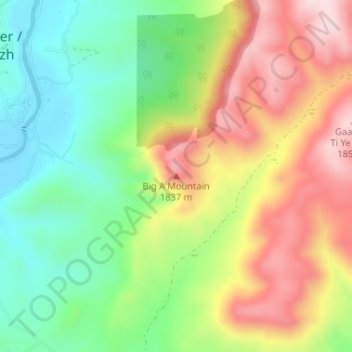 Mappa topografica Big A Mountain, altitudine, rilievo