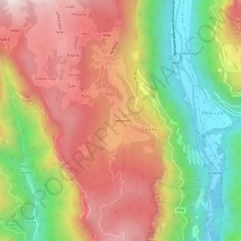 Mappa topografica Campana, altitudine, rilievo
