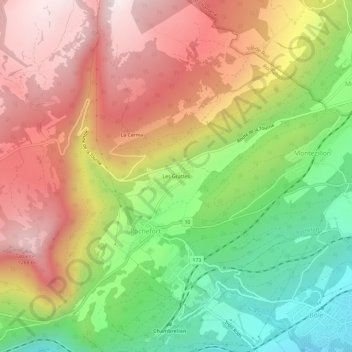 Mappa topografica Les Grattes, altitudine, rilievo