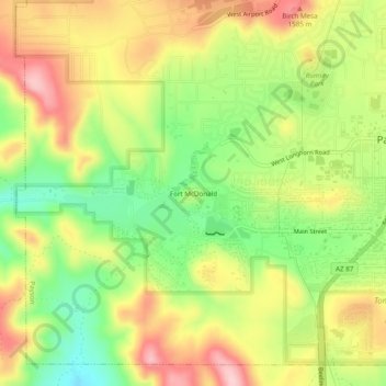 Mappa topografica Fort McDonald, altitudine, rilievo