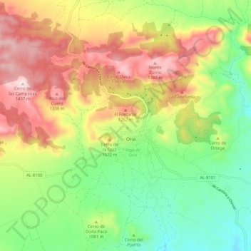 Mappa topografica Oria, altitudine, rilievo