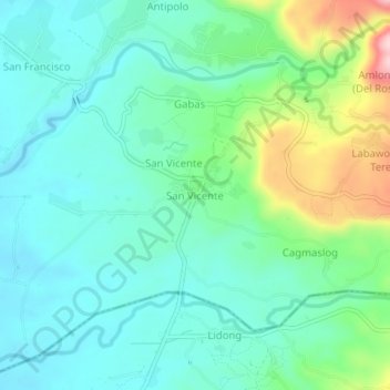 Mappa topografica San Vicente, altitudine, rilievo
