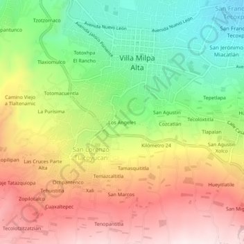 Mappa topografica Los Angeles, altitudine, rilievo