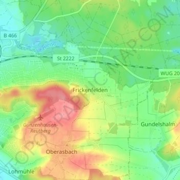 Mappa topografica Frickenfelden, altitudine, rilievo