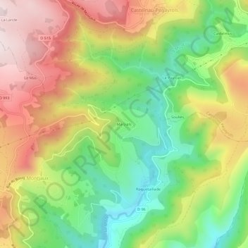 Mappa topografica Marzials, altitudine, rilievo