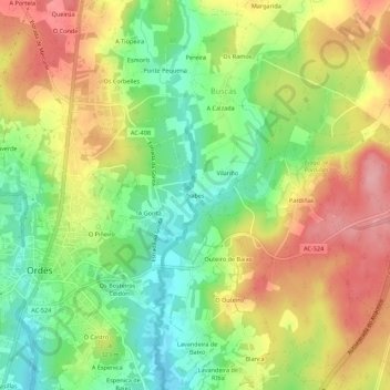 Mappa topografica Trabes, altitudine, rilievo