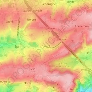 Mappa topografica Damré, altitudine, rilievo