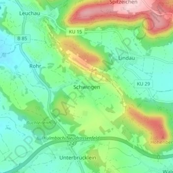 Mappa topografica Schwingen, altitudine, rilievo
