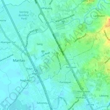 Mappa topografica Lias, altitudine, rilievo