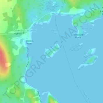 Mappa topografica Macleod Island, altitudine, rilievo