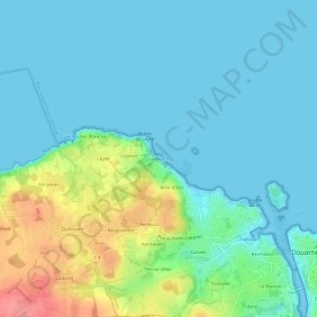 Mappa topografica Gorléoc'h, altitudine, rilievo