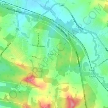 Mappa topografica Dillans Scrub, altitudine, rilievo