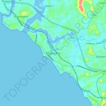 Mappa topografica Thalassery, altitudine, rilievo