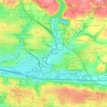 Mappa topografica Pont Odet, altitudine, rilievo