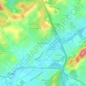 Mappa topografica Mayview Heights, altitudine, rilievo