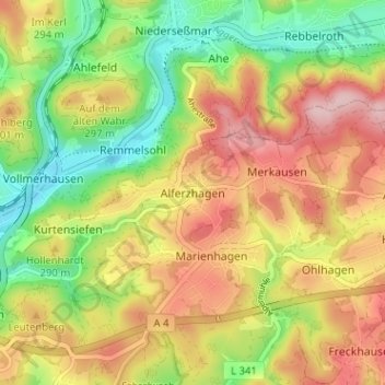 Mappa topografica Alferzhagen, altitudine, rilievo