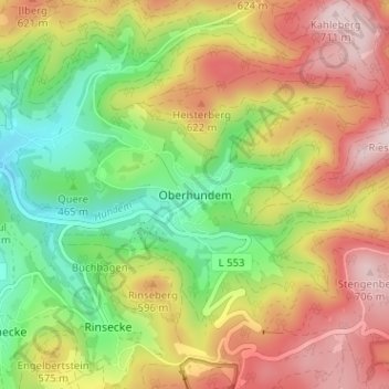 Mappa topografica Oberhundem, altitudine, rilievo