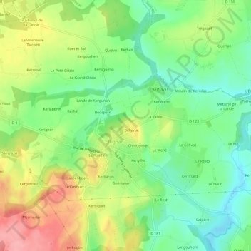 Mappa topografica Kerihuel, altitudine, rilievo