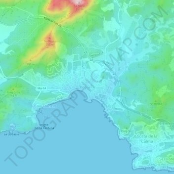 Mappa topografica Peguera, altitudine, rilievo