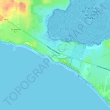 Mappa topografica Surf Beach, altitudine, rilievo
